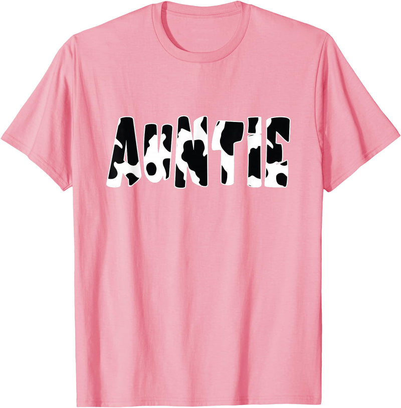 funny saying Gifts for Family Members and more Auntie Cow Print Cow Pattern T-Shirt, Black - Pink
