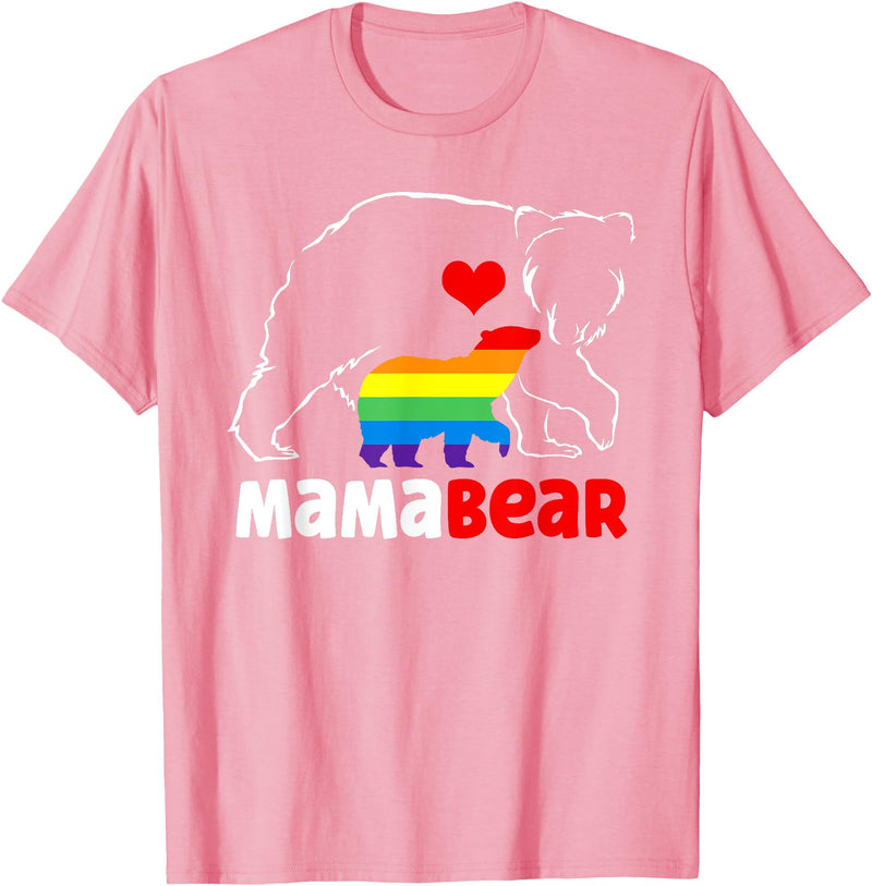 Funny Bear Family Gay LGBT Pride Rainbow Flag TLT Mama Bear Proud Mom Rainbow Flag LGBT Pride Mother's Day T-Shirt - Pink