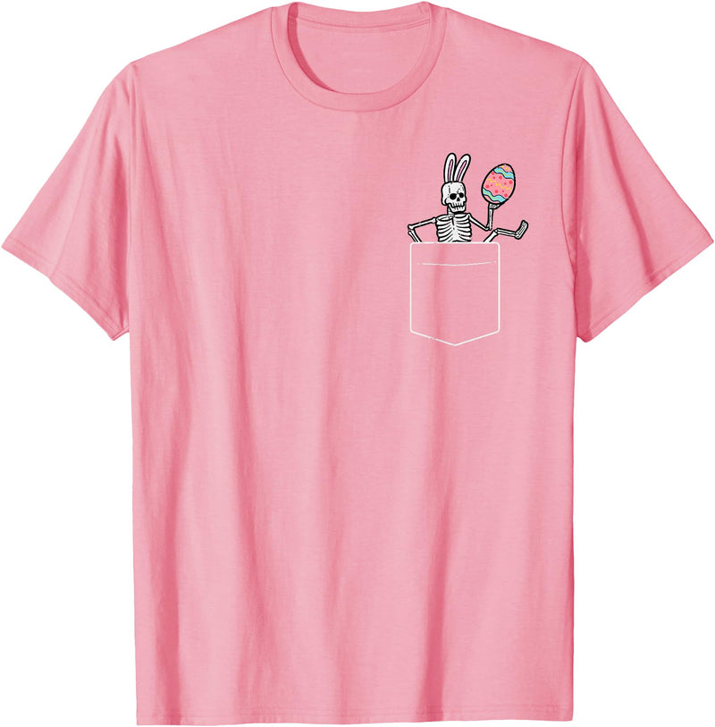 Easter Skeleton Bunny Pocket Funny Rabbit Men Women Kids T-Shirt in Pink