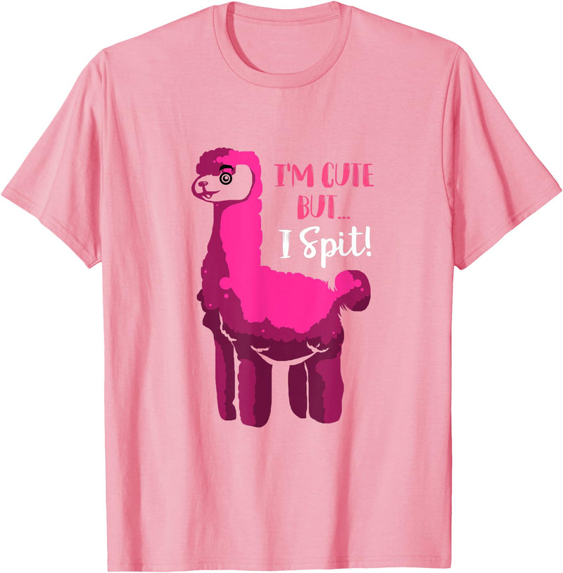 Funny Llama Gifts Lama Costume Adult Llama Party Im Cute But I Spit Llama T-Shirt - Pink