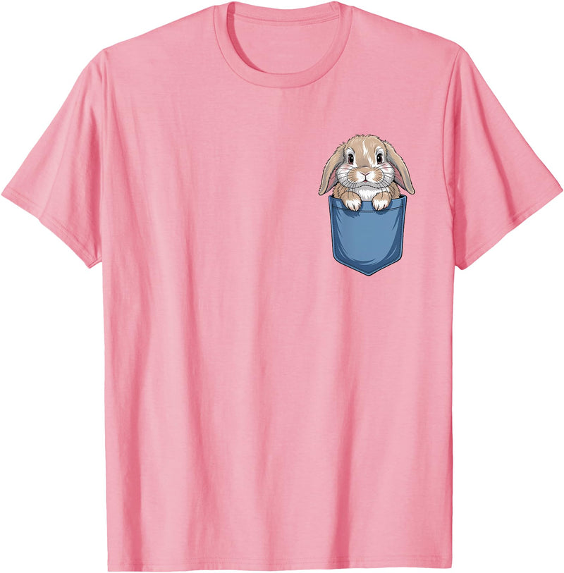 Cute Pocket Rabbit Lovers Bunny Mom T-Shirt in Pink