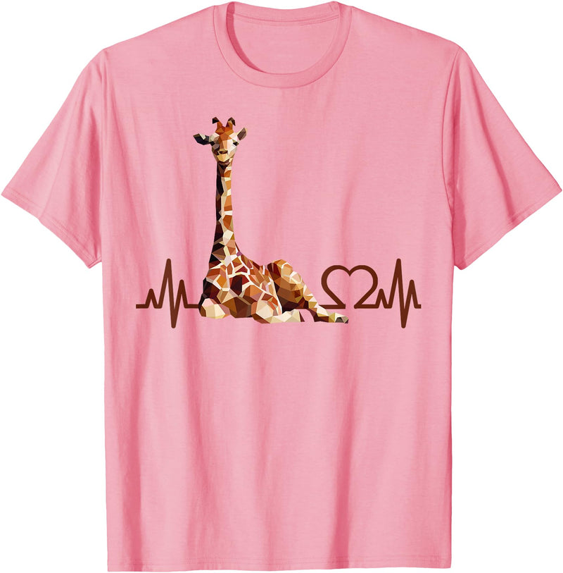 Giraffic print shirt Birthday Giraffe Heartbeat Shirt for Woman Man Kids T-Shirt - Pink