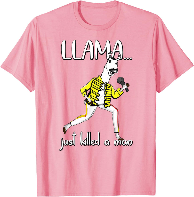 Llama Shirts For The Whole Family Co. Llama Just Killed A Man, Funny Singing llama Parody Gift T-Shirt - Pink