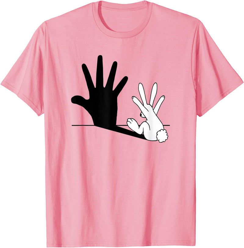 Hand Shadow Funny Chinese Shadow Rabbit T-Shirt in Pink