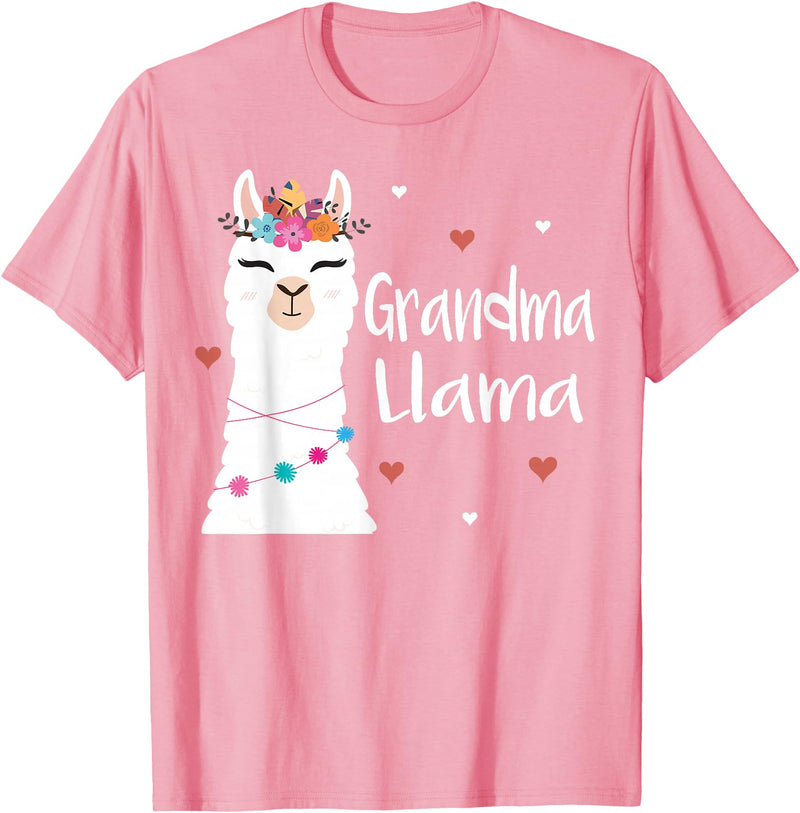 Me & Mommy Llama Co. Grandma Llama Cute Llamas Lover Best Grandmother Ever T-Shirt - Pink