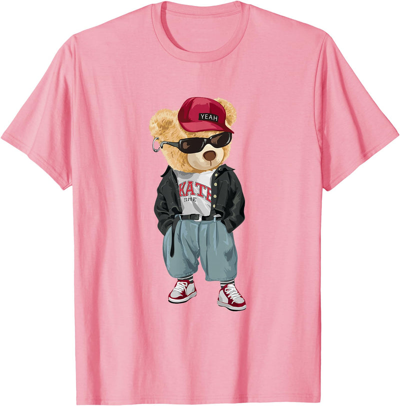 Punk Rocker Teddy Bear Rap Hip Hop Gift Men Women Punk Rocker Rapper Popster Punker Teddy Bear Rap Hip Hop T-Shirt - Pink