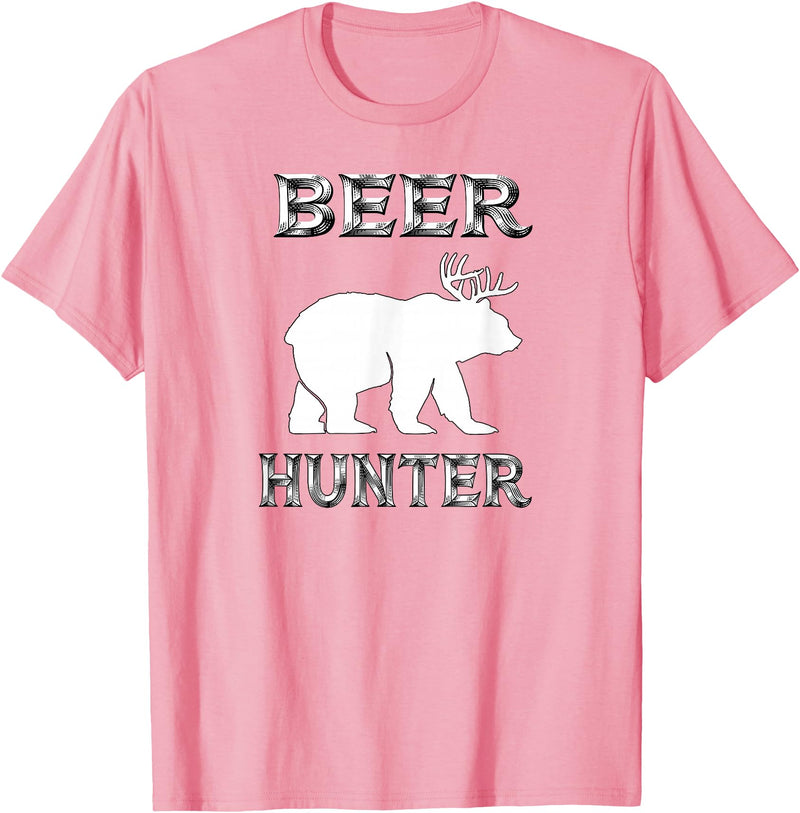 funny Beer Hunter shirt Funny Bear Deer BEER Hunting Tee Shirt T-Shirt - Pink