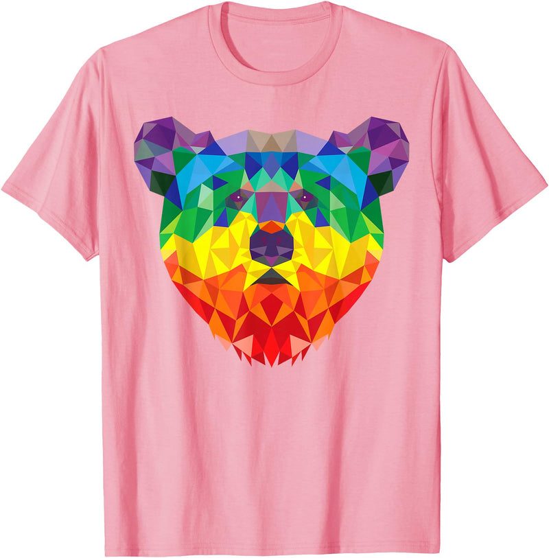Bear Gay Pride Novelty by Ryan Co. Geometric Bear LGBT Rainbow Flag Gay Pride Men Women T-Shirt - Pink