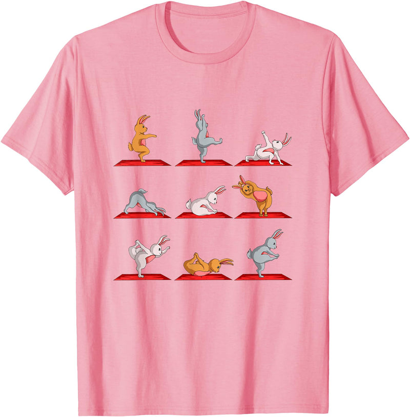 Yoga Rabbit Figurines Bunny Yoga T-Shirt in Pink
