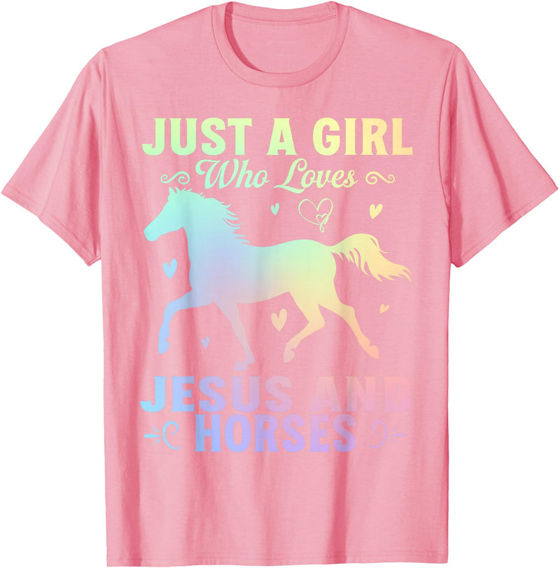 Jesus and Horses Christian Religious. Just A Girl Who Loves Jesus And Horses T-Shirt - Pink