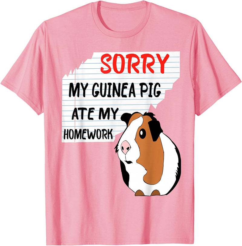 Funny Back to School Sorry My Guinea Pig Ate My Homework School Funny Guinea Pig T-Shirt - Pink