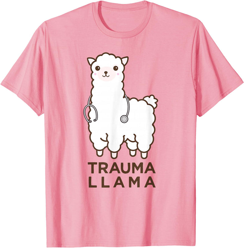 Doc Llama Apparel T-Shirt Funny Llama Doctor T-Shirt, No Trauma Llamas Tee Apparel T-Shirt - Pink