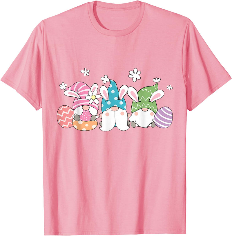 Gnomes with Bunny Ears and Easter Eggs Rabbit T-Shirt in Pink