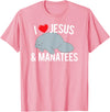 Sea Cows Tees I Love Jesus and Manatees, Cute Christian Manatee T Shirt T-Shirt - Pink