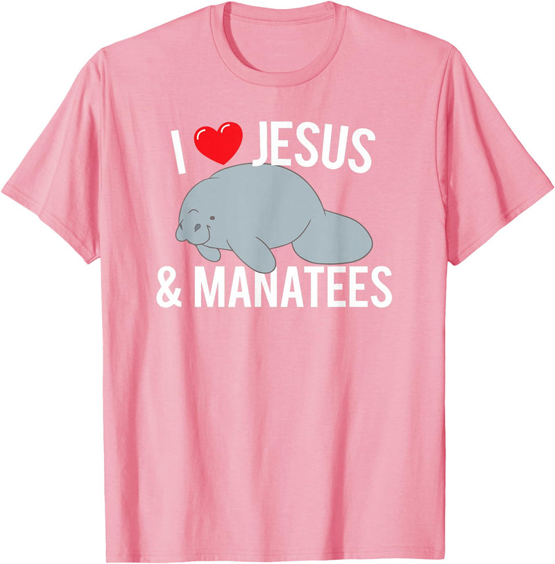 Sea Cows Tees I Love Jesus and Manatees, Cute Christian Manatee T Shirt T-Shirt - Pink