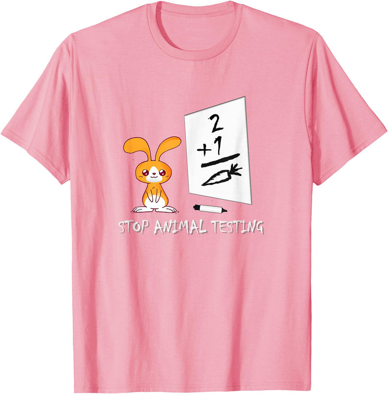 Cute Rabbit Bunny Stop Animal Testing Funny Kawaii T-Shirt in Pink