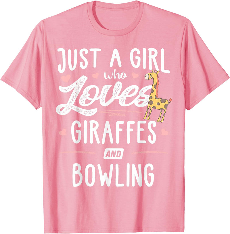 Giraffe Memme Just A Girl Who Loves Giraffes and Bowling Giraffe Gift T-Shirt - Pink