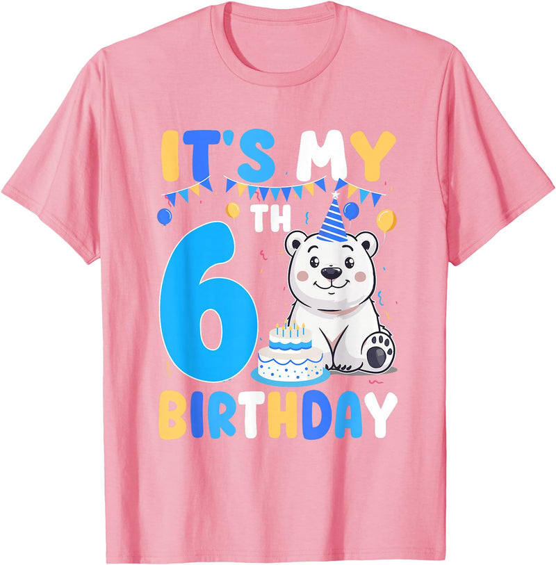 6th Birthday Polar Bear Lover Gift It's My 6th Birthday Polar Bear Themed Party 6 Year Old T-Shirt - Pink
