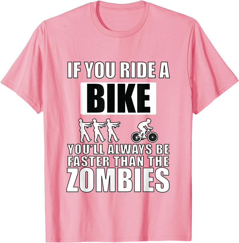 Funny Cycling Shirts and Gifts Funny Halloween Biking Quote Bike Race Biker Zombie Meme T-Shirt - Pink