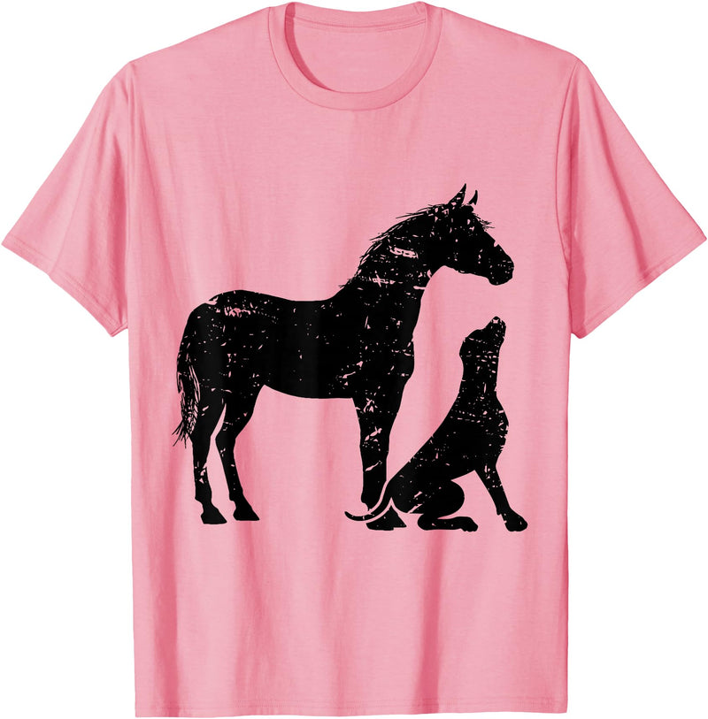 Horse And Dog Companions Forever Horse and Dog Silhouette Love Harmony T-Shirt - Pink
