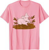 Pigs Mud Pig Playing in the Mud T-Shirt - Pink