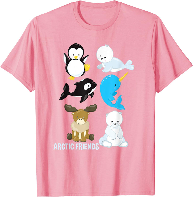 Adorable Sea Animals Tees Arctic Animals Penguin Seal Whale Polar Bear Narwhal T-Shirt T-Shirt - Pink