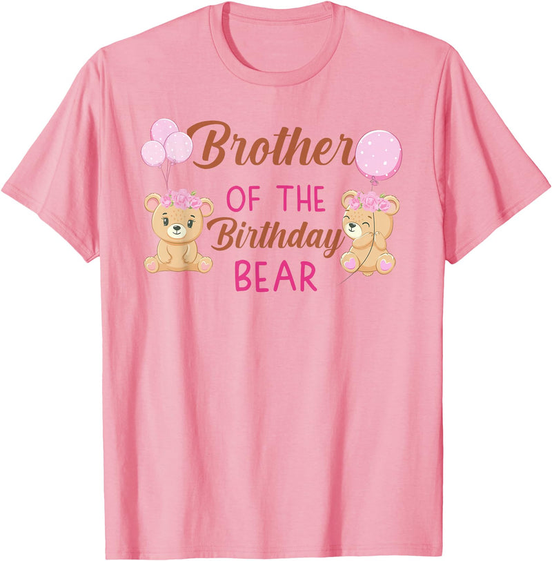 Family Birthday Bear Gifts Brother of The Birthday Girl Bear 1st Birthday Party Girl T-Shirt - Pink