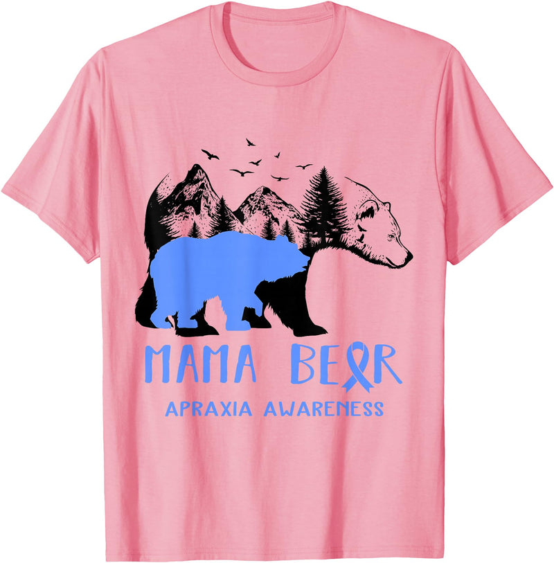 Mama Bear Apraxia Awareness Shirt For Women Men T-Shirt - Pink