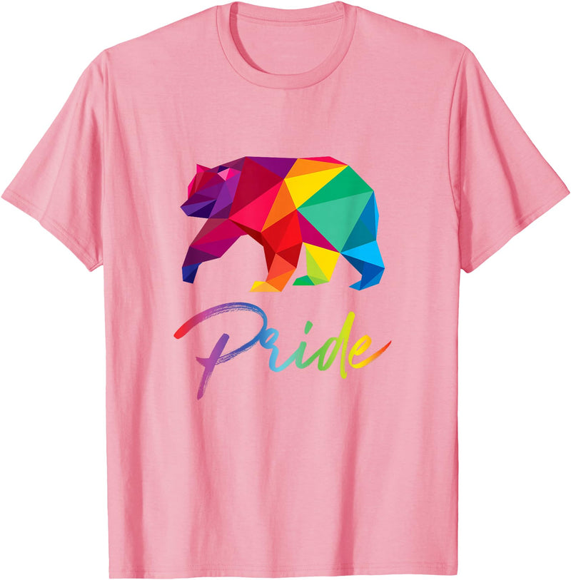 RhynoWear Pride Gay Bear Pride Shirt Bears LGBT Rainbow Flag Grizzly Gift T-Shirt - Pink