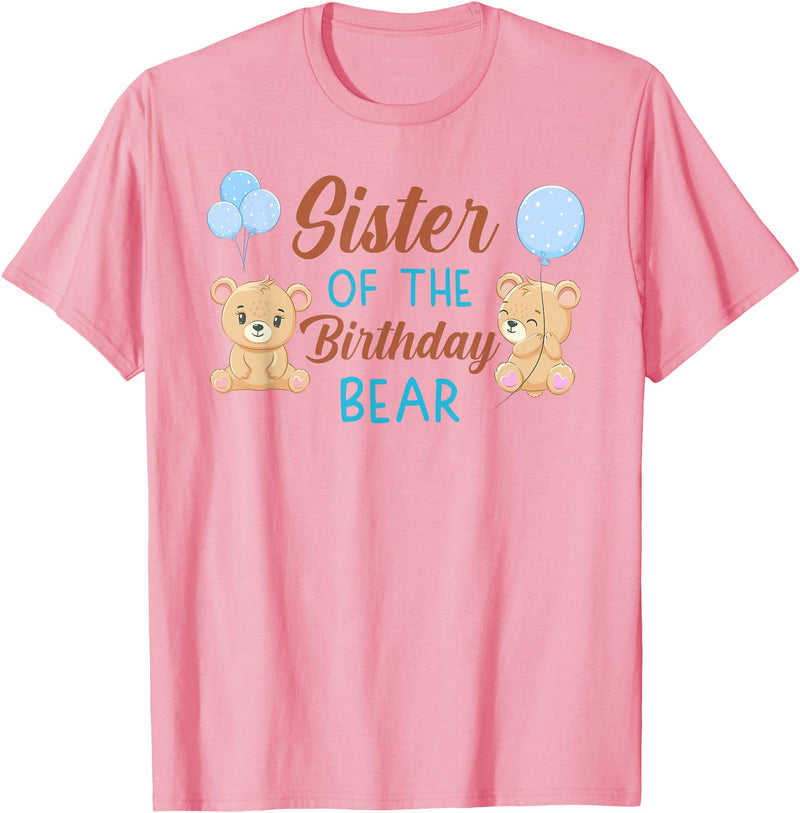 Family Birthday Bear Gifts Sister of The Birthday Boy Bear 1st Birthday Party Boy T-Shirt - Pink