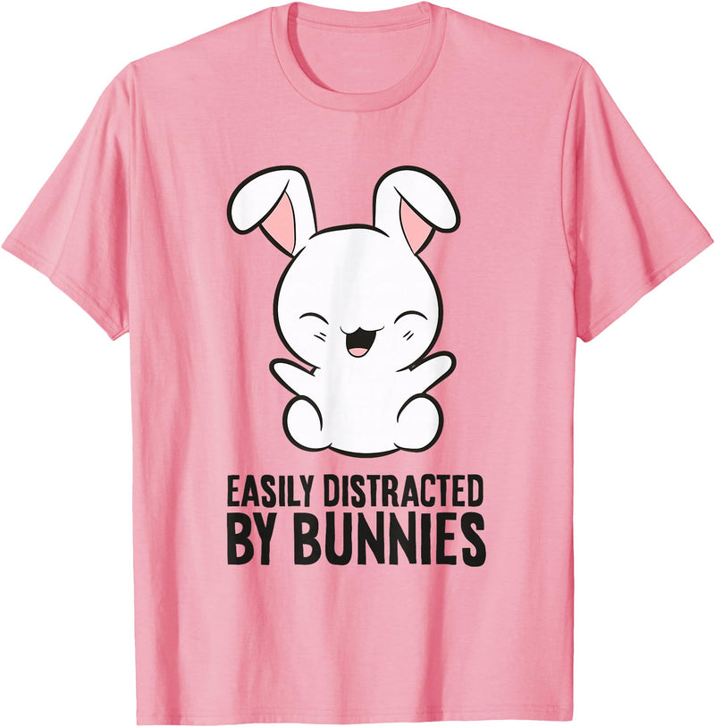 Easily Distracted by Bunnies Rabbit Pet Bunnies T-Shirt in Pink