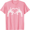 Skeleton Hand Halloween Trendy Novelty Graphic Art Skeleton Hands Heart Sign Halloween Tops T-Shirt - Pink
