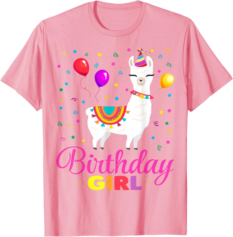 Birthday Llama Shirts Gift Cute Llama Shirt Party Animal Funny Gift for Birthday Girl T-Shirt - Pink