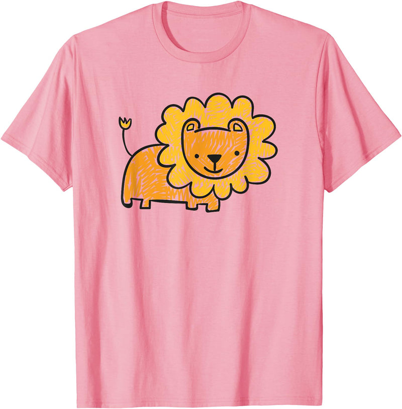 Animal Collection. Cute Lion Shirt Funny Kids Animal Drawing T-Shirt - Pink