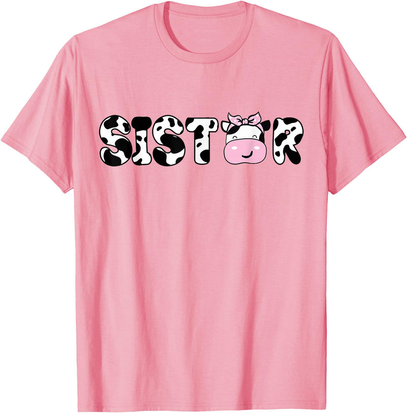 Cow Family Matching Birthday Tee For Mom Dad Kids Sister of The Birthday Boy Funny Cow Sí Family Matching T-Shirt - Pink