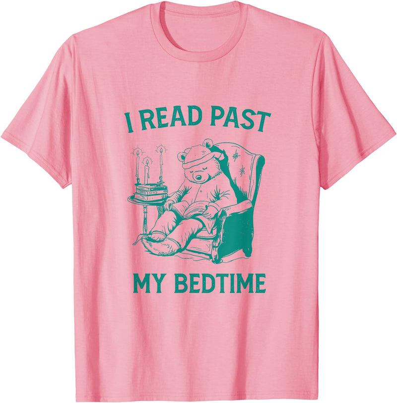 Insightsy I Read Past My Bedtime Vintage Funny Teddy Bear Graphic Tees T-Shirt - Pink
