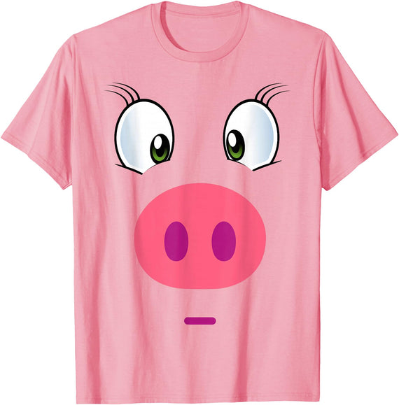 TC Halloween Pig Costumes Funny Pink Piggy Face Design Pig T-Shirt - Pink