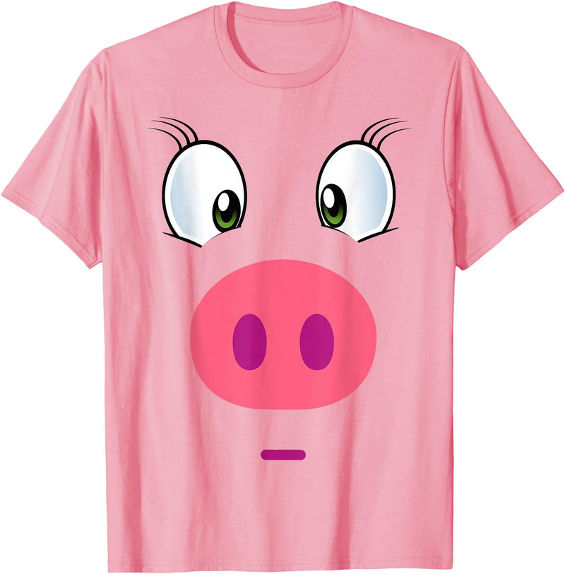 TC Halloween Pig Costumes Funny Pink Piggy Face Design Pig T-Shirt - Pink