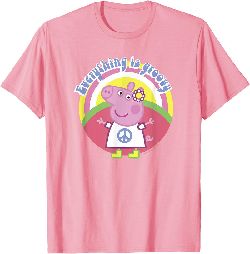 Peppa Pig Everything Is Groovy Retro Style Peace Sign T-Shirt - Pink