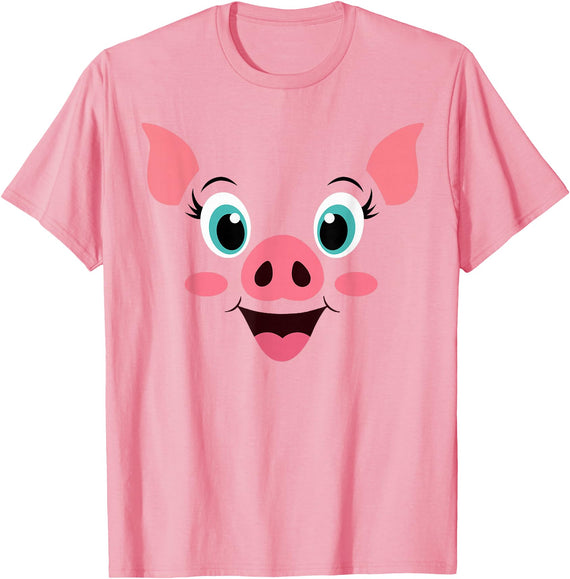Pig Costume Cute Rubber Pig Face Halloween Men Women Kids T-Shirt - As Pictured