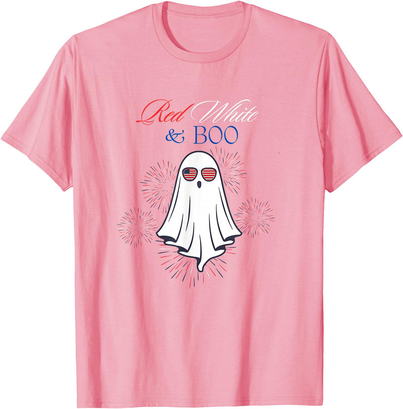 Red White Boo Red White And Boo Ghost 4th Of July Independence Day Top T-Shirt - Pink