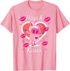 Love Heart Hogs & Kisses Funny Pig Pun on Hugs & Kisses T-Shirt - Pink