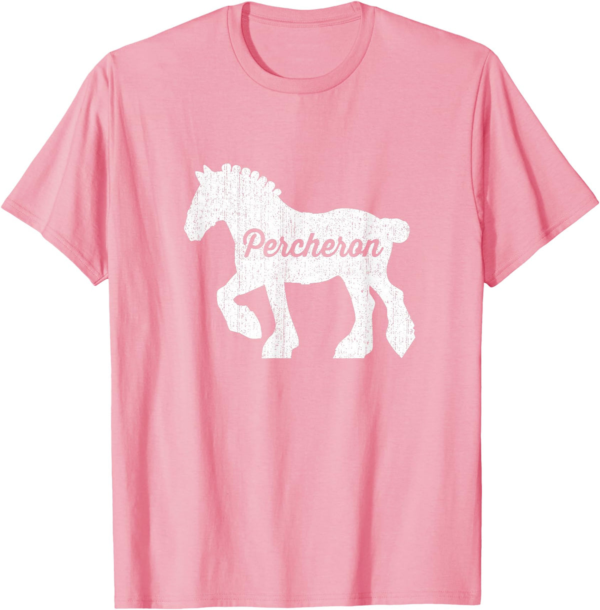 Angry Ant Graphics - Percheron Horse Distressed Silhouette of Percheron Draft Horse T-Shirt - Pink