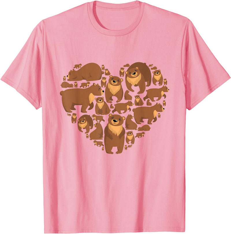 Grizzly Bear lover heart gifts idea Grizzly Bear lover heart bear love camping hiking men women T-Shirt - Pink