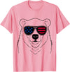 Polar Bear US Polar Bear 4th July America USA Flag T-Shirt for Women Kids Men - Pink