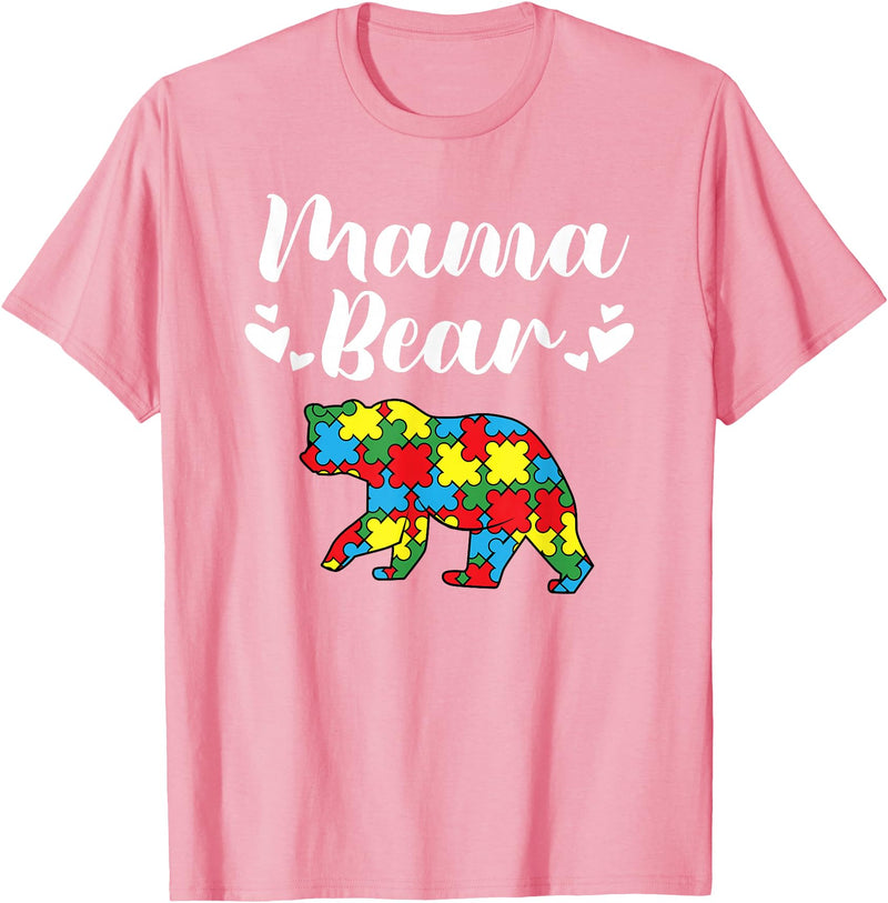 Mama Bear Autism Awareness Mom Puzzle Clothing Co Autism Awareness Mama Bear Proud Autistic Mom T-Shirt - Pink