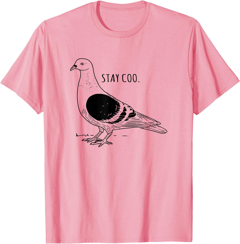 Funny Pigeon Apparel Tee Co. Stay Coo Pigeon Cool Bird Lovers Funny Bird Meme Saying T-Shirt - Pink