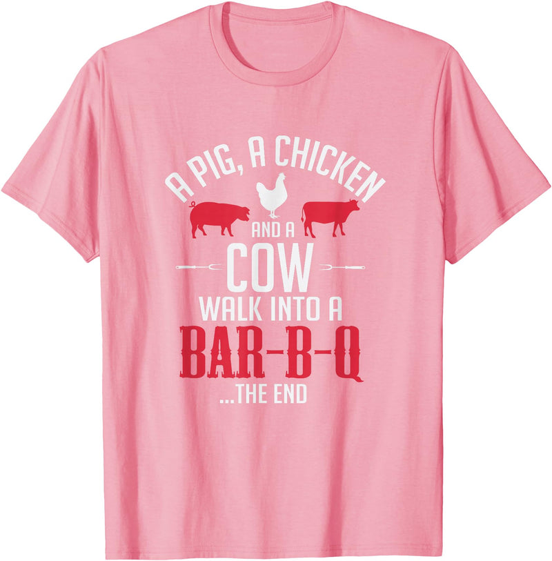 Old Fashioned Joke Teez A Pig A Chicken And A Cow Funny BBQ Joke T-Shirt T-Shirt - Pink