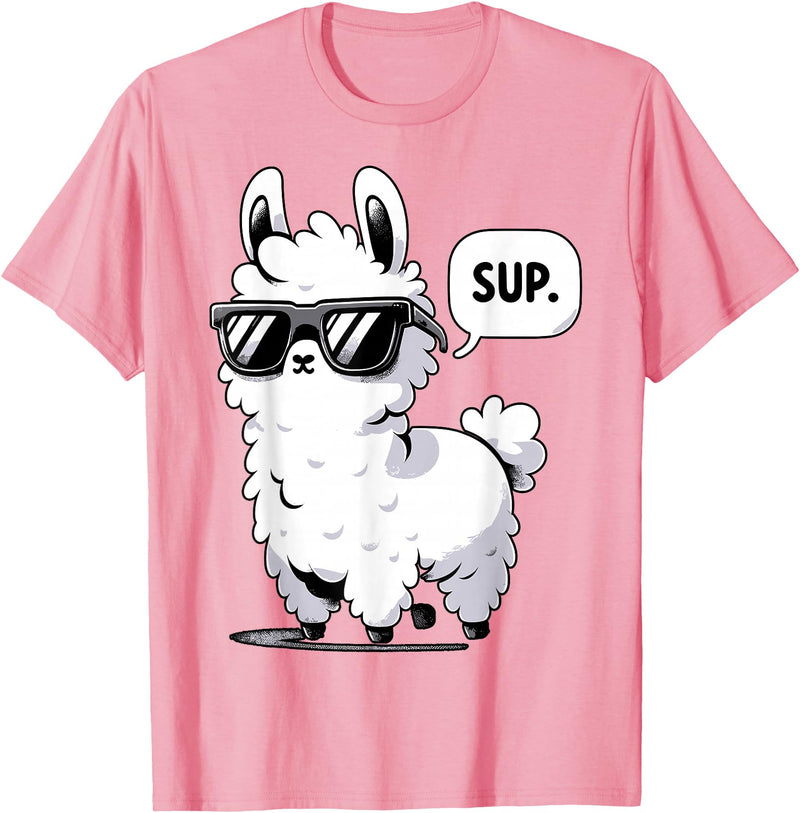 Magical and Funny Llama lover Gifts Alpaca Llama with Sunglasses Sup T-Shirt - Pink