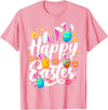 Funny Happy Easter Eggs with Easter Bunny Rabbit Ears T-Shirt in Pink